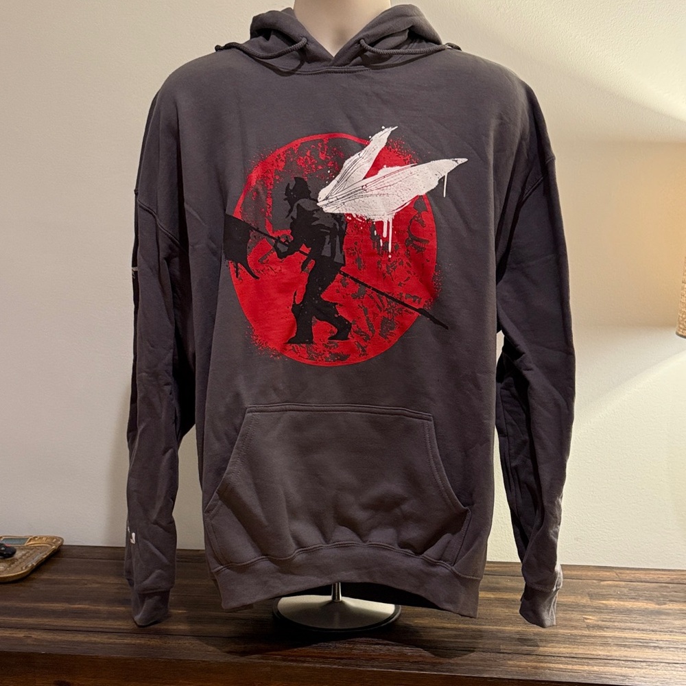 Dark Gray Hoodie with Red Graphic Design